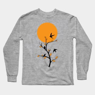 silhouette of a bird at sunset Long Sleeve T-Shirt